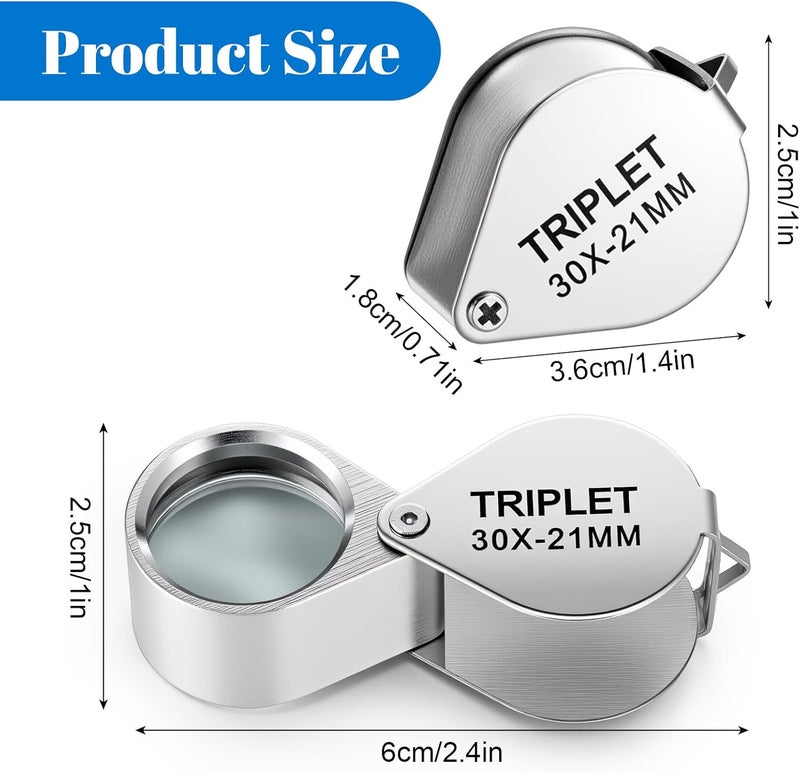 HaiFafafaing 3 Pcs Jewelers Loupe, Jewelry Loop Magnifier, 10X, 20X, 30X Magnification, Foldable Loupe Magnifier for Jewelry, Coins, Stamps, Watches (Silver) - Image 2